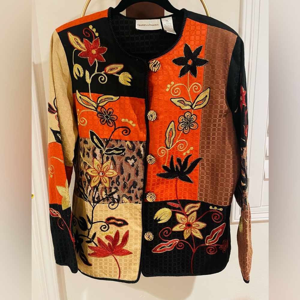 Carolyn Taylor Embroidered Patchwork Blazer - Orange & Black